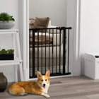 PawHut - Barrière pour animaux de compagnie de 74 à 81 cm de large avec porte, barrière pour chien d'intérieur pour escaliers-Fabriqué en métal traité par pulvérisation pour plus de solidité et de durabilité