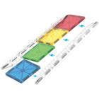 Magna-Tiles - Ensemble de construction magnétique Circuits de course ferroviaire 90 pièces-Sécurité garantie: Toutes les pièces MAGNA-TILES sont conçues pour résister à d’innombrables heures de jeu. Notre grille exclusive empêche la fissuration, tandis que les rivets de fixation maintiennent les aimants en sécurité