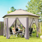 Outsunny - Tente auvent pliante 13 pi l x 13 pi L pour l pi Lextérieur - Café et beige-Tente à armature en acier avec revêtement en poudre, résistante au pelage et à la corrosion