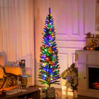 HOMCOM - Arbre de Noël artificiel de 6 pi avec lumières LED colourées-La forme en crayon ne prend pas beaucoup de place au sol ou sur la table, convient aux petites pièces ou à un deuxième sapin de Noël dans une entrée 