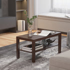 HOMCOM - Table basse 2 niveaux avec étagère de rangement pour salon - noyer-Étagère ouverte en bas pour ranger ou exposer des livres et des magazines