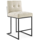 Modway - Privy Acier inoxydable noir Tissu rembourré Tabouret de comptoir - Noir beige - Ensemble de 2-Base géométrique en acier inoxydable noir mat