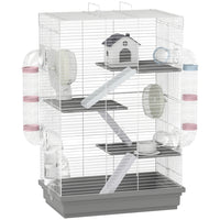 PawHut - Grande cage pour hamster et gerbille 18,5 po x 12 po x 28 po - gris-Une cage à quatre niveaux avec des tubes ludiques offre un espace et un amusement sans fin 
