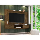 Manhattan Comfort - Centre de divertissement flottant Liberty 70,86 po style milieu du siècle moderne - Brun rustique-Boutons à anneau découpé avec design élégant à rainure latérale