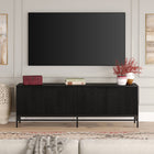 Hudson&Canal - Meuble TV Montello pour téléviseurs jusqu'à 78" - Grain noir-Construit en acier robuste et en matériaux MDF dans une finition grain noir artisanale