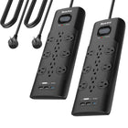 Huntkey - Parasurtenseur multiprise avec 12 prises et 3 ports USB (2 USB-A et 1 USB-C à charge rapide 20 W), cordon de 6 pi avec fiche plate - noir, paquet de 2-Évalué à 3480 Joules, ce parasurtenseur offre une défense de force industrielle contre la foudre et les surtensions, protégeant les ordinateurs haut de gamme, les téléviseurs et les consoles de jeux.