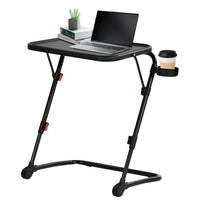 Homy Casa - Table pliante à hauteur réglable avec plateau inclinable et porte-gobelet, noire-4 niveaux de réglage en hauteur pour une utilisation polyvalente