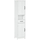 Kleankin - Armoire colonne de salle de bain avec étagère ouverte et tiroir - blanc-L'étagère ouverte, le tiroir et les 2 placards organisent soigneusement votre collection de serviettes, de linge et autres essentiels de salle de bain 