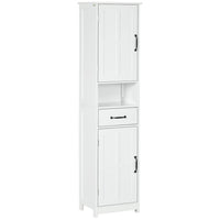Kleankin - Armoire colonne de salle de bain avec étagère ouverte et tiroir - blanc-L'étagère ouverte, le tiroir et les 2 placards organisent soigneusement votre collection de serviettes, de linge et autres essentiels de salle de bain 