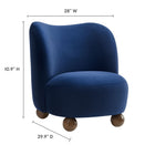 Modway - Monroe Performance Velvet Chaise d’accent - Noyer bleu minuit-Esthétique douce avec des contours arrondis