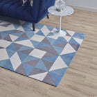 Modway - Kahula Mosaïque du triangle géométrique Tapis de comédie 8 pi l x 10 pi L - Bleu, blanc et gris-Protéger les planchers de la circulation ou des meubles