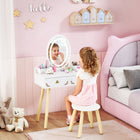 Qaba - Coiffeuse pour enfants, ensemble de coiffeuse pour filles avec miroir, tabouret, lumières LED 3 couleurs - blanc-Deux grands tiroirs offrent beaucoup d’espace pour ranger des trésors et des objets personnels  
