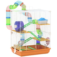 PawHut - Cage à Hamster 5 Niveaux - Orange-Conception à 5 niveaux offrant suffisamment d'espace pour que votre animal puisse faire de l'exercice, se détendre et explorer