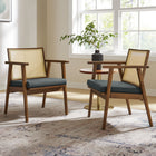 Modway - Thera Cuir et canne véganes Fauteuils d’accent - Noir noyer - Ensemble de 2-Dossier en canne de rotin