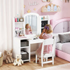 Qaba - Ensemble coiffeuse pour enfants, set de maquillage factice avec miroir éclairé - blanc-Les bacs en tissu et les étagères offrent de l'espace pour garder les affaires en ordre et encourager de bonnes habitudes de rangement
