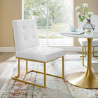 Modway - Privy Acier inoxydable doré Tissu rembourré Chaise d’accent pour salle à manger - Or Blanc-Détails Biscuit-Tufted