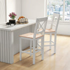 HOMCOM - Tabourets de bar hauteur comptoir avec dossier croisé et repose-pieds - naturel - paquet de 2-Style ferme avec design à cadre en X pour la décoration 
