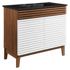 Modway - Render 36" Vanette de salle de bain - Noyer blanc Noir-Vanité moderne du milieu du siècle
