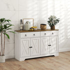 HOMCOM - Buffet 47,6 po L avec rangement - blanc-Design de porte de grange avec poignées en anneau, ajoute un charme rustique de ferme 