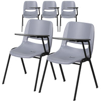 Flash Furniture - Chaise coquille ergonomique grise avec accoudoir-tablette rabattable pour gauchers-Ensemble de 5 chaises multi-usages à accoudoir-tablette