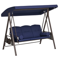 Outsunny - Balancelle de porche 3 places robuste avec auvent inclinable, bleu foncé-La balançoire d'extérieur autoportante et robuste peut accueillir confortablement 3 personnes pour une expérience de détente
