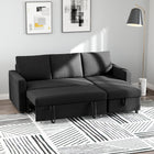 HOMCOM - Canapé-lit modulaire d’angle convertible 3 places - noir-Compartiment de rangement intégré sous la méridienne, avec ouverture et fermeture pratiques grâce à une sangle et un mécanisme à relever 