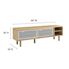 Modway - Kurtis 60 po Meuble TV, Chêne-Portes coulissantes en maille métallique