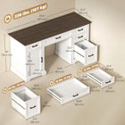 HOMCOM - Bureau exécutif fermier à tiroirs à fermeture douce - 57,9 po L x 21,7 po l x 30 po H - blanc-Comprend un tiroir dédié pour dossiers de format lettre pour l’organisation des documents
