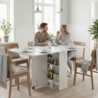 HOMCOM - Table à manger pliante à abattant avec étagères à 2 niveaux et roulettes pour 2-4 personnes - blanc marbré-utilisez cette table à manger extensible de trois façons : sans relever les côtés, avec un seul côté relevé ou les deux côtés relevés