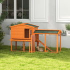 PawHut - Clapier à deux niveaux pour lapins, maison pour petits animaux avec enclos, toit - orange-Portes à accès facile et plateau amovible pour un nourrissage et un nettoyage simples 