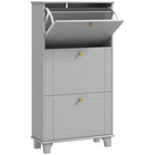 HOMCOM - Armoire à chaussures moderne avec 3 tiroirs basculants pour 12 paires - gris-Style moderne, finition couleur unie et poignées dorées pour un attrait esthétique accru 