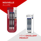 uni-ball - Stylos à bille JETSTREAM – 1,0 mm – bleu – paquet de 3-Les stylos à encre gel de 1,0 mm sont dotés de la technologie uni Super Ink qui protège contre l’eau, la décoloration et la fraude
