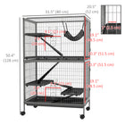 PawHut - Cage à 5 niveaux pour lapin, cochon d’Inde, furet, rat, hamster - 50 po H - gris-Chaque plateforme dispose de trous ronds reliés par des rampes 