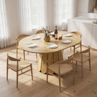 HOMCOM - Table à manger extensible 43 po-59 po avec étagère de rangement pour 4-6 personnes - naturel-Cette table à manger possède une base unique en forme de pétale qui apporte une touche rustique moderne et charmante 