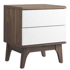 Modway - Envision 2 tiroirs Table de chevet, Blanc noyer-Table de chevet rétro moderne