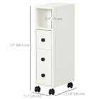 Kleankin - Armoire de rangement de salle de bain mince mobile sur roulettes - blanc-Équipé de quatre roulettes pour un déplacement facile, deux peuvent être verrouillées pour rester en place   
