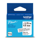 Brother - BTAG135 Ruban non laminé transparent avec texte blanc authentique pour étiqueteuse P-touch, 12 mm (L) x 4 m (l)-Faites confiance à Brother pour tous vos projets.Pour tous vos besoins en matière d’étiquetage, faites confiance à Brother, la marque d’étiqueteuses la plus fiable au Canada.