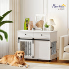 PawHut - Meuble de cage pour chien 39 po L, avec 2 tiroirs de rangement, roulettes, 2 portes - blanc-Plateau spacieux et deux tiroirs permettant de garder les accessoires pour animaux bien organisés et hors de vue 
