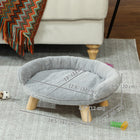PawHut - Canapé pour chat, sofa surélevé pour chien avec housse lavable - gris-Revêtement en peluche à poils courts 100 % polyester très douce 