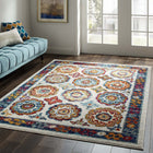 Modway - Entourage Treillis marocain floral vieilli d’Odile Tapis de 5 pi l x 8 pi L - Ivoire Bleu Rouge Orange Jaune-Tissage serré à poil bas