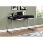Monarch Specialties - 7366 Bureau 48 po L - Espresso/Metal Argent-Deux tiroirs spacieux avec poignées de couleur argent