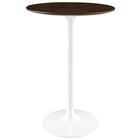 Modway - Lippa Rond de 28 po Bois Bar Table, Noyer cerisier blanc-Table de bar moderne