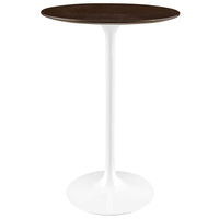Modway - Lippa Rond de 28 po Bois Bar Table, Noyer cerisier blanc-Table de bar moderne