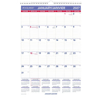 AT-A-GLANCE – Calendrier mural mensuel 2027 – 17 po H x 12 po l – bilingue-Format des pages : 17 po H x 12 po l
