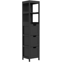 Kleankin - Armoire colonne étroite autoportante pour salle de bain - noir-Armoire compacte et haute qui s'adapte parfaitement aux espaces étroits   