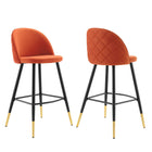 Modway - Cordial Performance Velvet Tabourets de bar - Orange - Ensemble de 2-Tabourets de bar rétro modernes