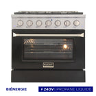 Kucht - 36 po Série KDF Cuisinière Pro Style au gaz propane - Acier inoxydable/Noir-La cuisinière à gaz à 6 brûleurs comprend un brûleur double de 20 000 BTU avec mode mijotage, un brûleur de 15 000 BTU, un brûleur de 12 000 BTU, deux brûleurs de 9 000 BTU et un brûleur de 6 000 BTU