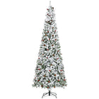 HOMCOM - Sapin de Noël artificiel 9' forme crayon enneigé - ouverture automatique-9 ft de haut, luxuriant avec une forme de pin, des pommes de pin et des baies rouges qui donnent un aspect sain et naturel 