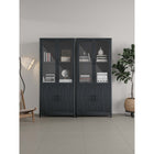 Manhattan Comfort - Jodie 31 po Bibliothèque Mid-Century Moderne - Gris Charbon - Lot de 2-2 portes vitrées en verre trempé à fermeture douce en haut et 2 portes nervurées en bois manufacturé à fermeture douce en bas