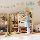 Qaba - Bibliothèque pour enfants et organisateur de rangement pour jouets avec présentoir ouvert - naturel-Sa hauteur de 79 cm permet aux enfants d’atteindre facilement les objets, favorisant leur autonomie
